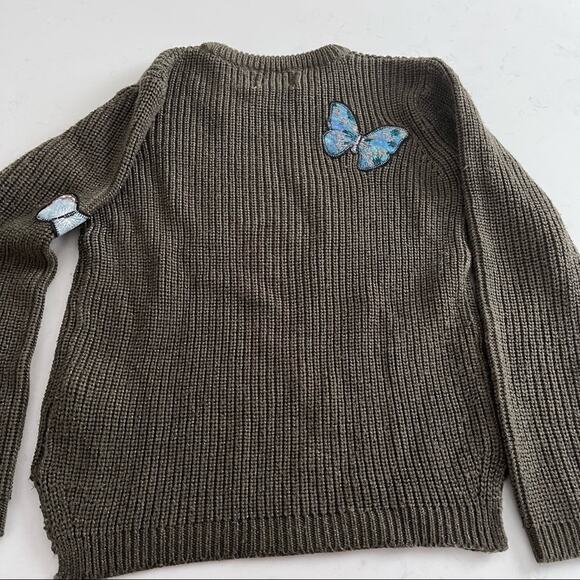Zara girls green metallic knit ribbed sweater butterfly applique size 11/12 - Picture 6 of 6